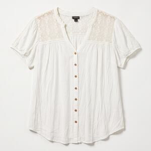 Torrid Womens 1X Boho Cottagecore Romantic Lace Yoke V-Neck Button-Front Top